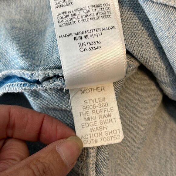 Mother Womens Layered Ruffle Mini Raw Edge Skirt‎ Blue Denim Light Wash Size 27 - Picture 10 of 13